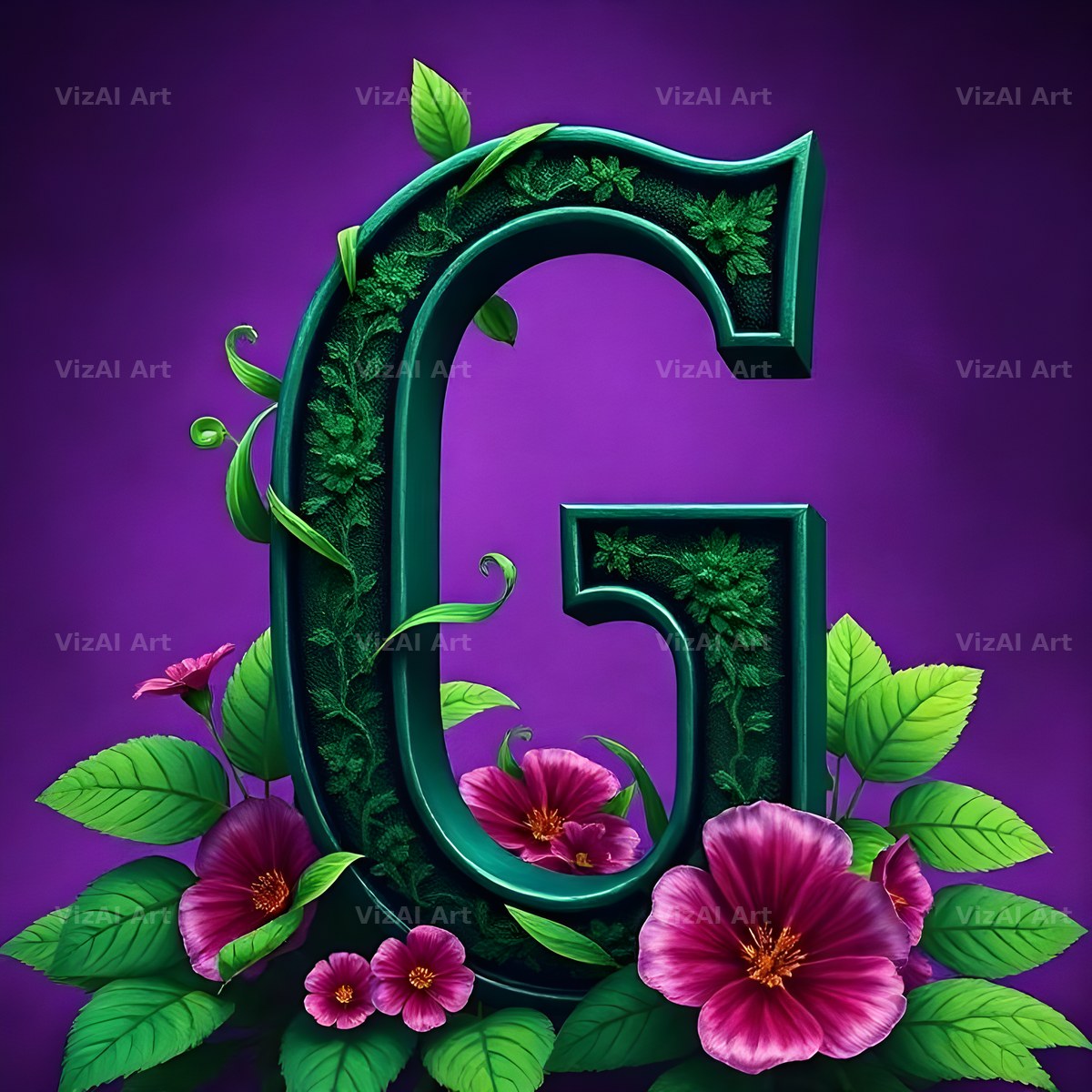 Jungle Flower Vine alphabet letter G