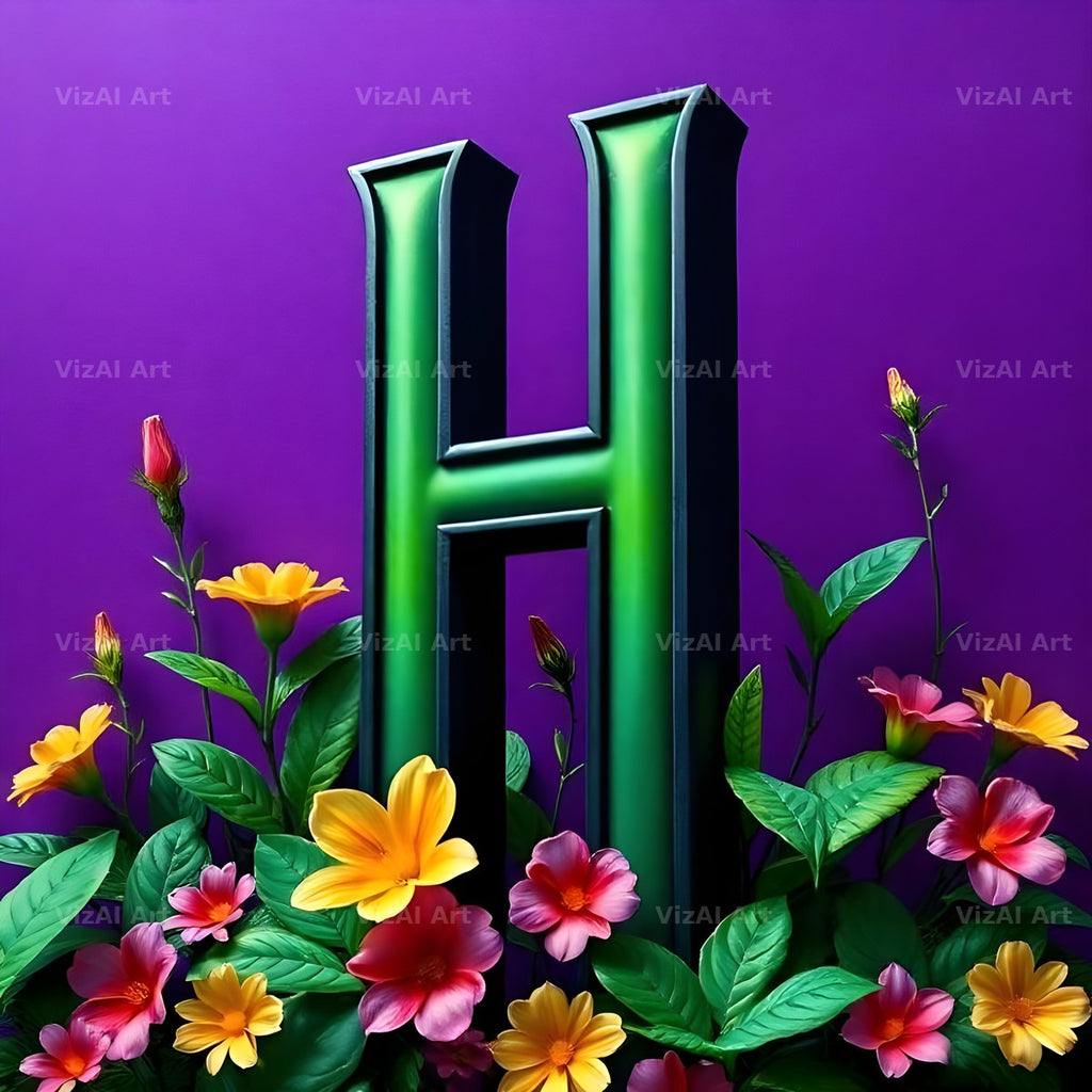 Jungle Flower Vine alphabet letter H