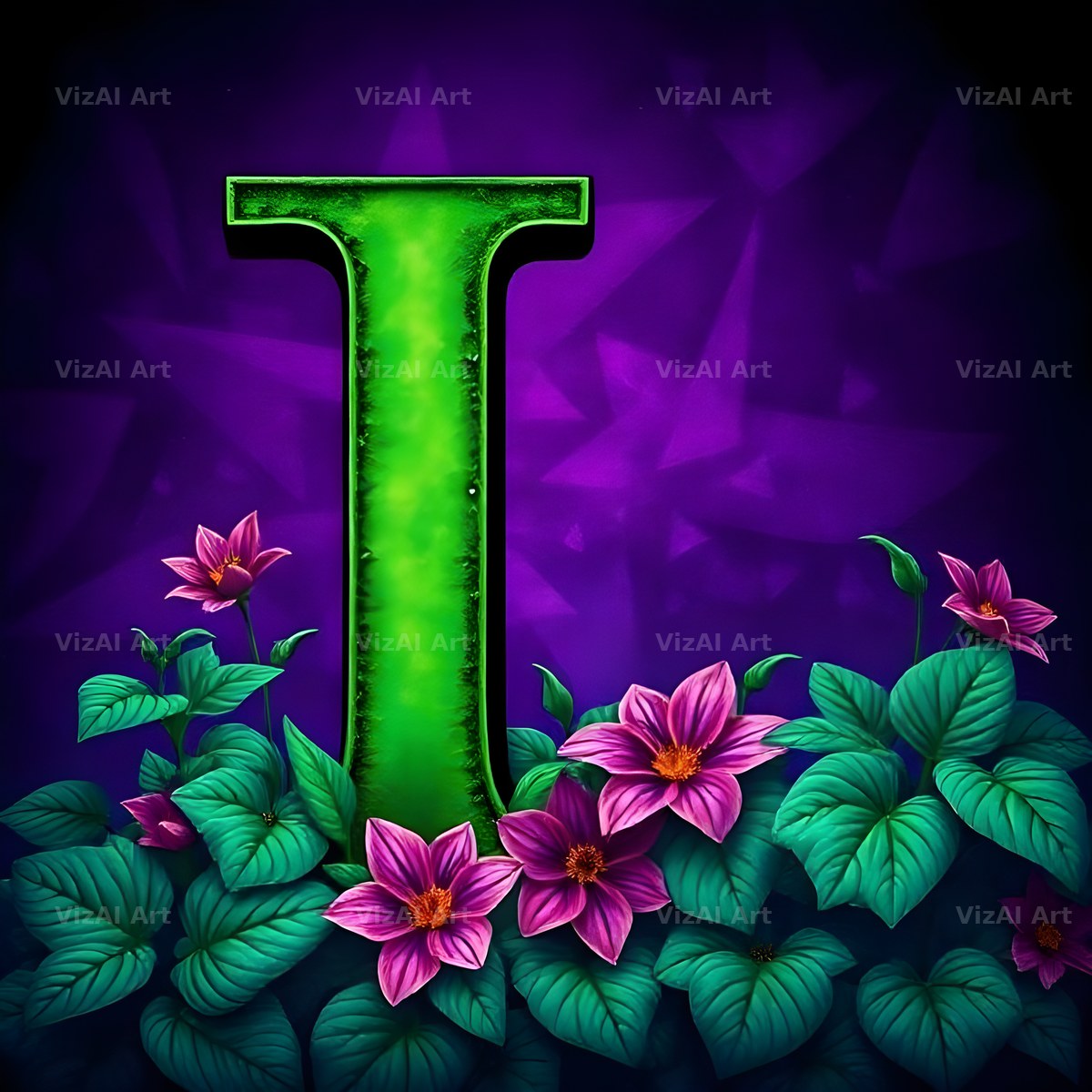 Jungle Flower Vine alphabet letter I