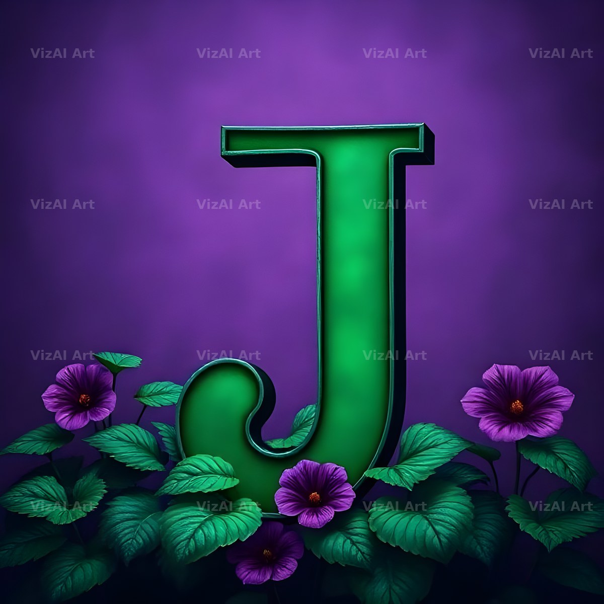 Jungle Flower Vine alphabet letter J