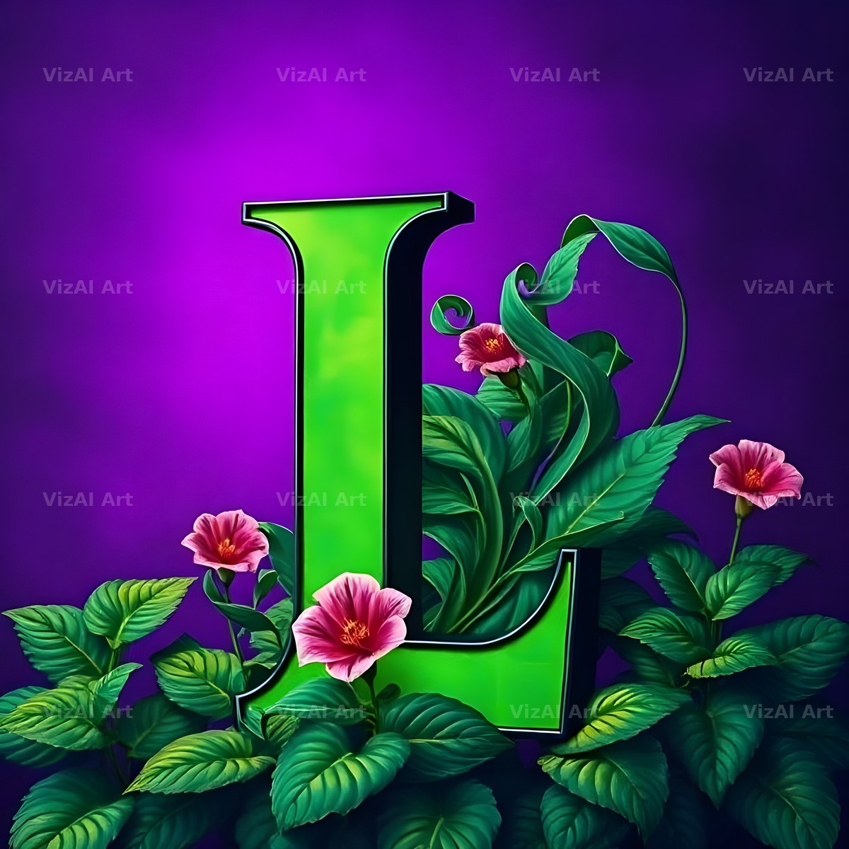 Jungle Flower Vine alphabet letter L