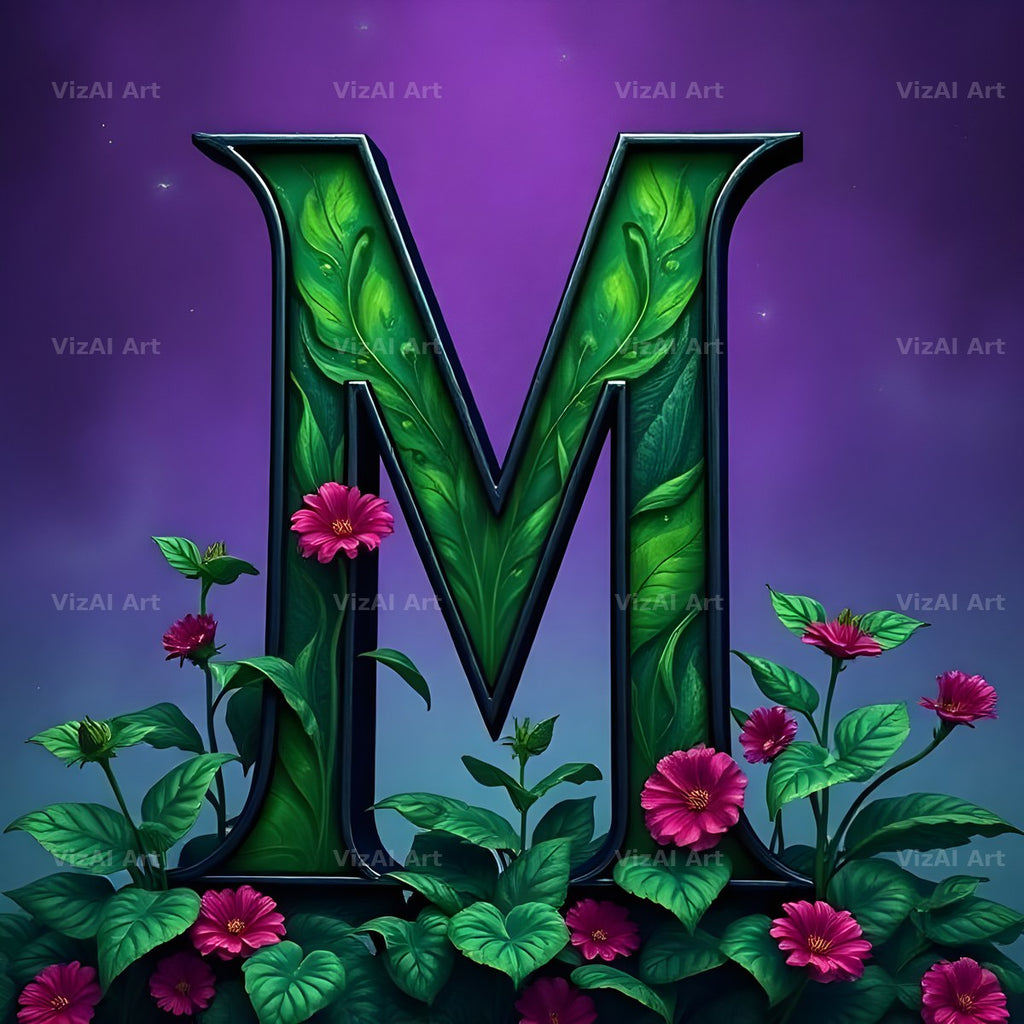 Jungle Flower Vine alphabet letter M