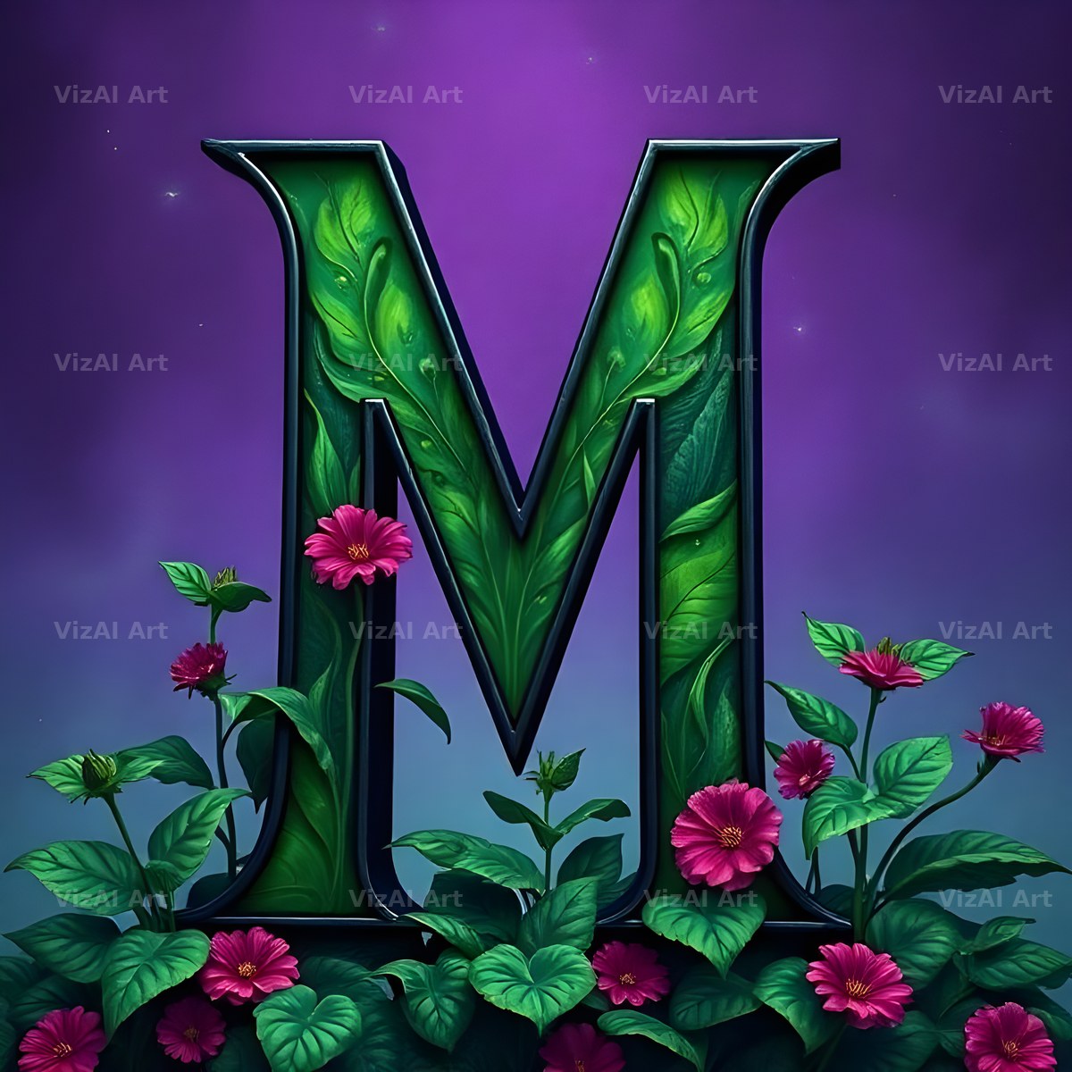 Jungle Flower Vine alphabet letter M