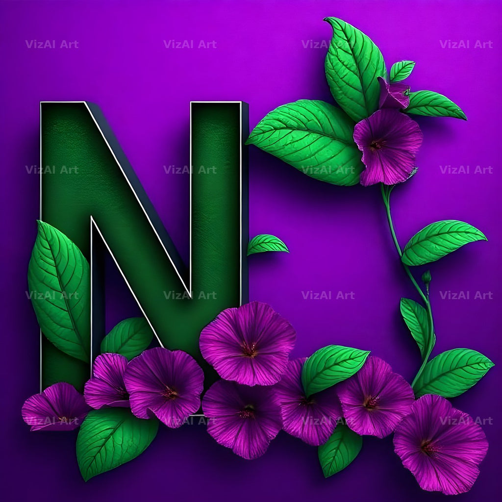 Jungle Flower Vine alphabet letter N
