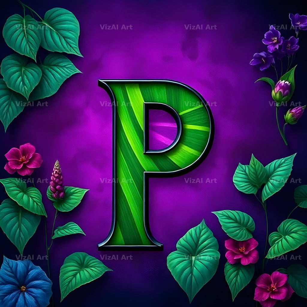 Jungle Flower Vine alphabet letter P