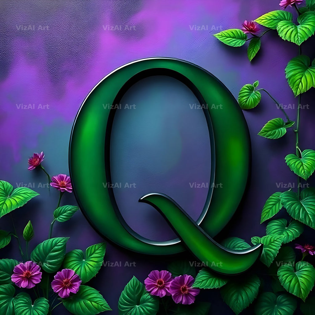 Jungle Flower Vine alphabet letter Q