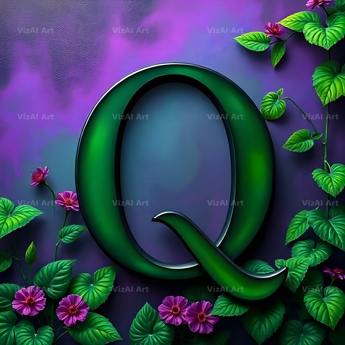Jungle Flower Vine alphabet letter Q