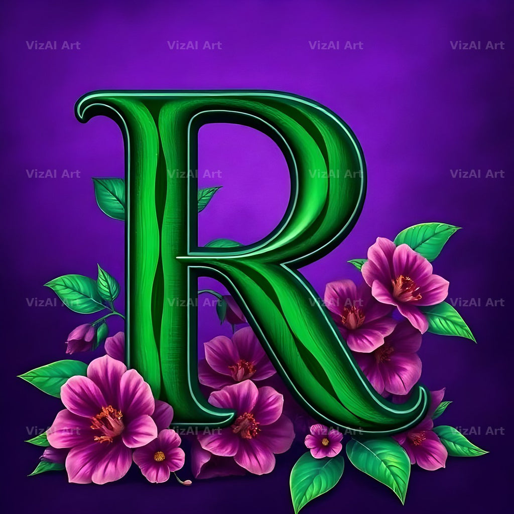 Jungle Flower Vine alphabet letter R