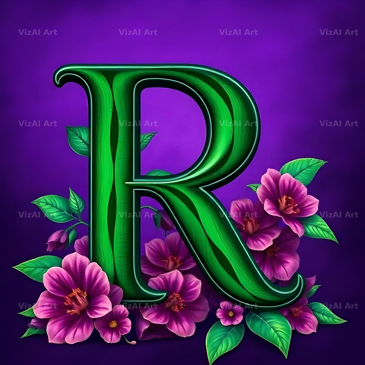 Jungle Flower Vine alphabet letter R