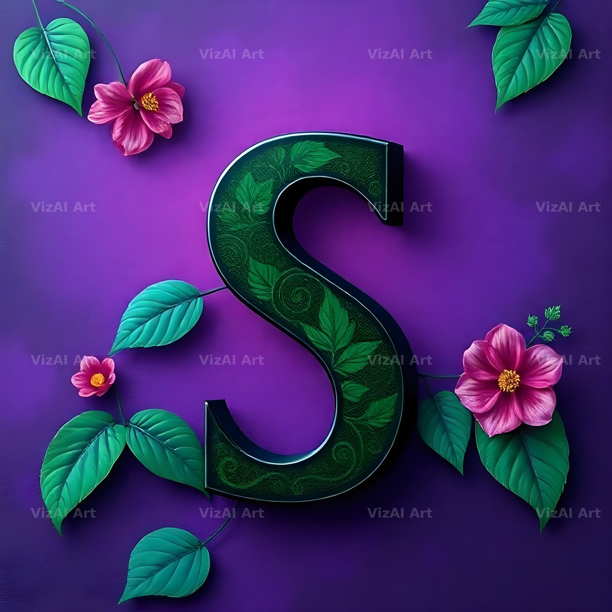 Jungle Flower Vine alphabet letter S