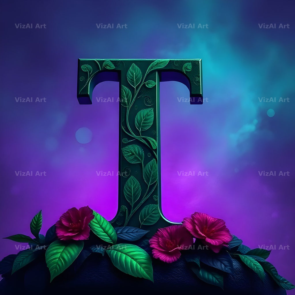 Jungle Flower Vine alphabet letter T