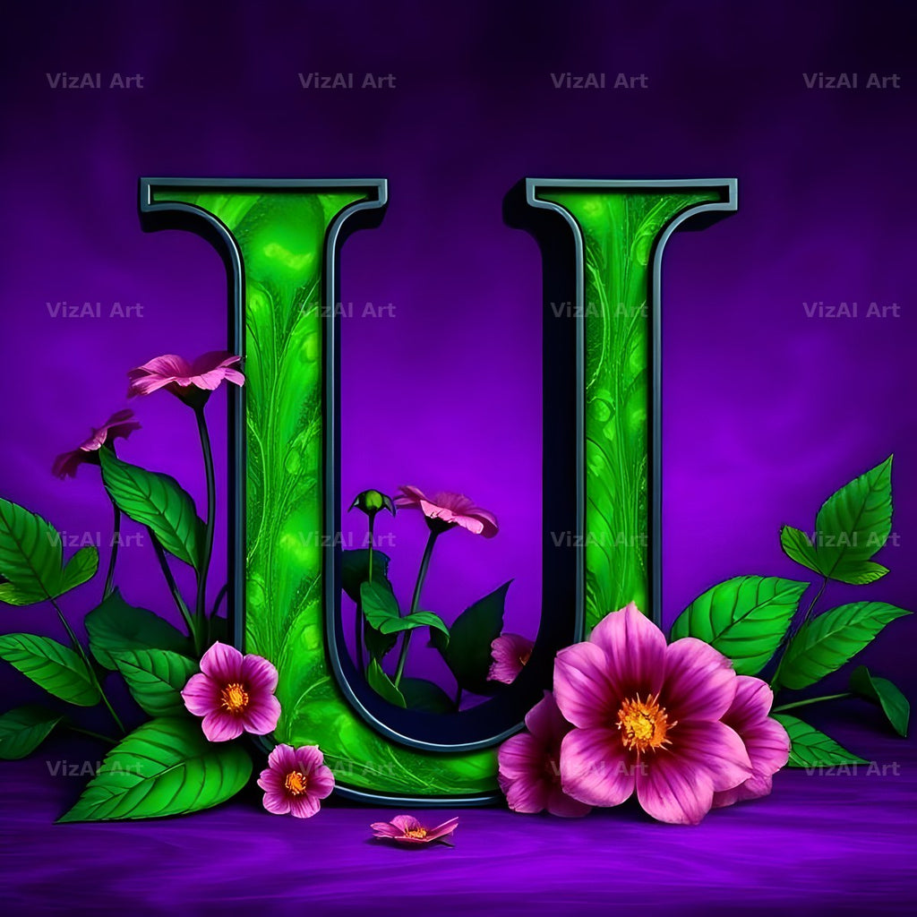 Jungle Flower Vine alphabet letter U