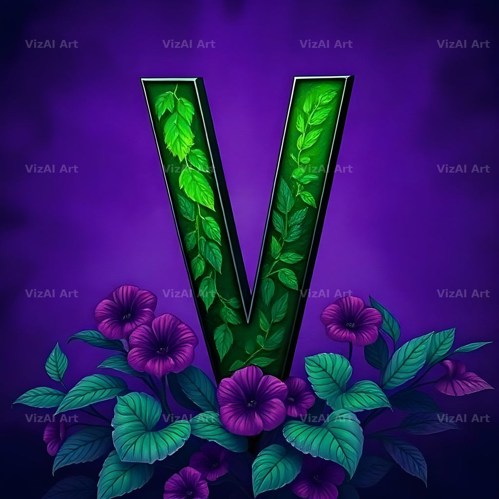 Jungle Flower Vine alphabet letter V