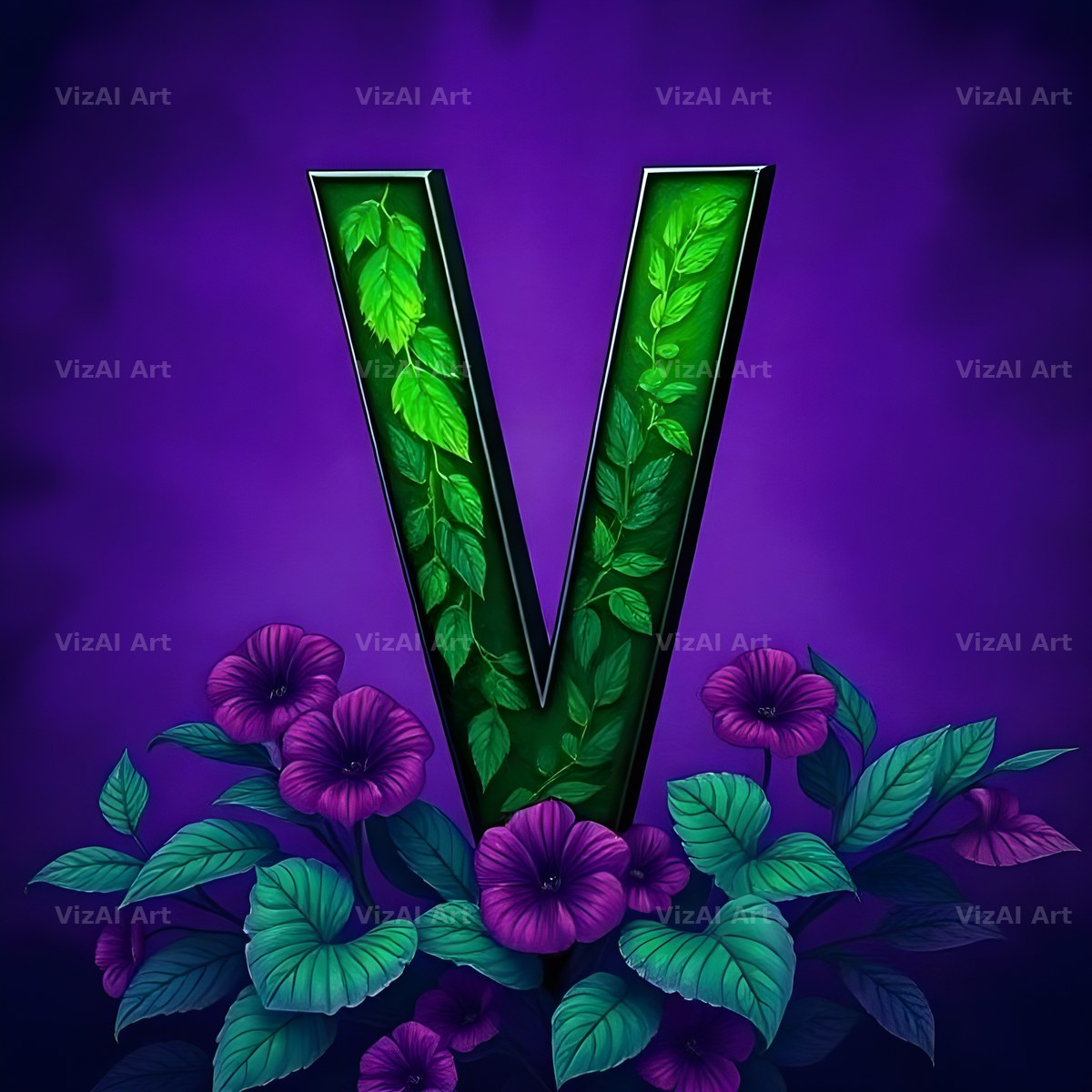 Jungle Flower Vine alphabet letter V