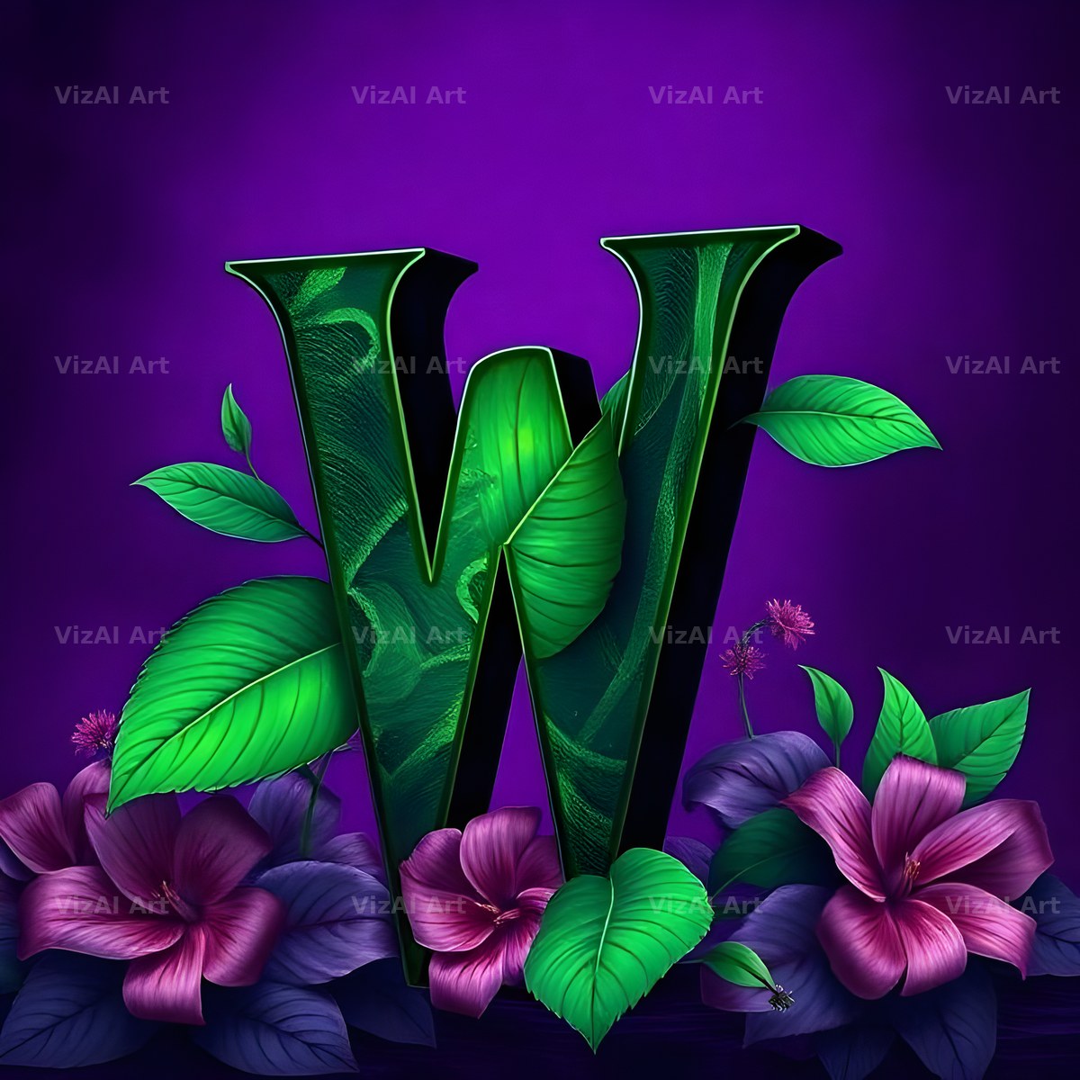 Jungle Flower Vine alphabet letter W