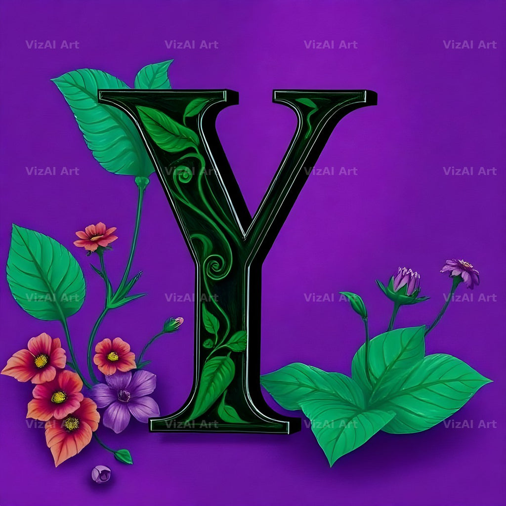 Jungle Flower Vine alphabet letter Y