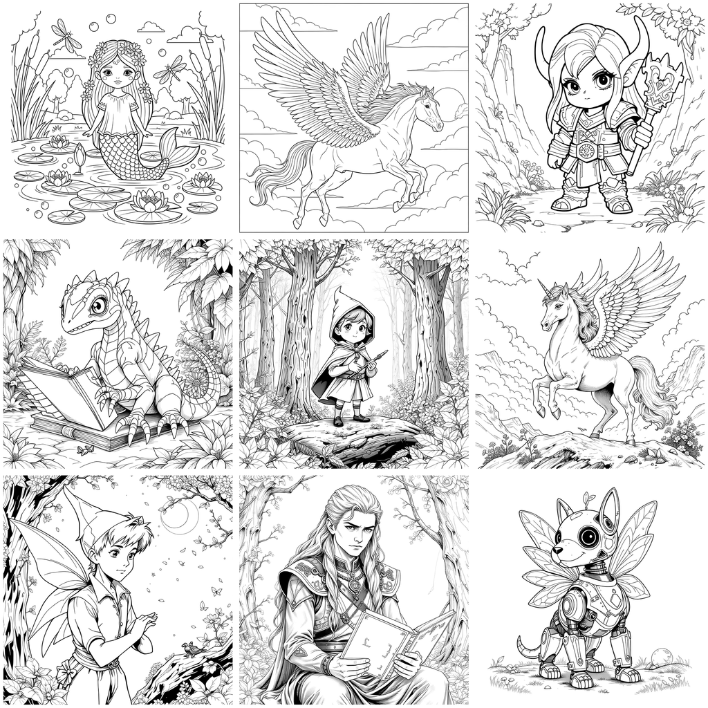 Fantasy & Fairytale Coloring Pages — preview grid