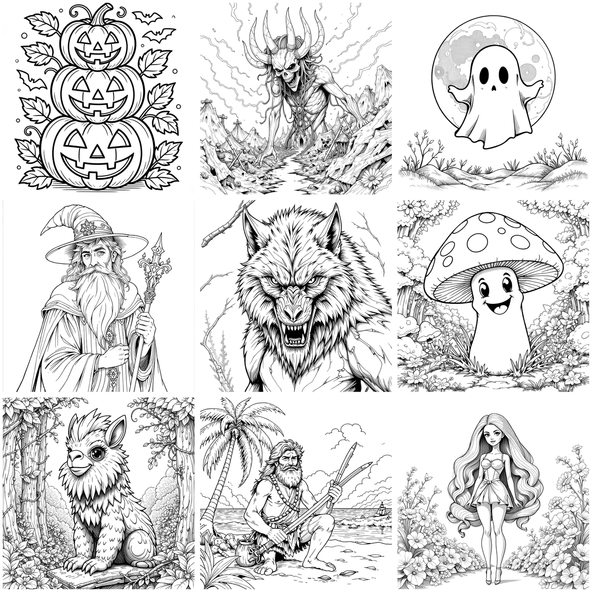 Halloween & Creatures Coloring Pages — preview grid