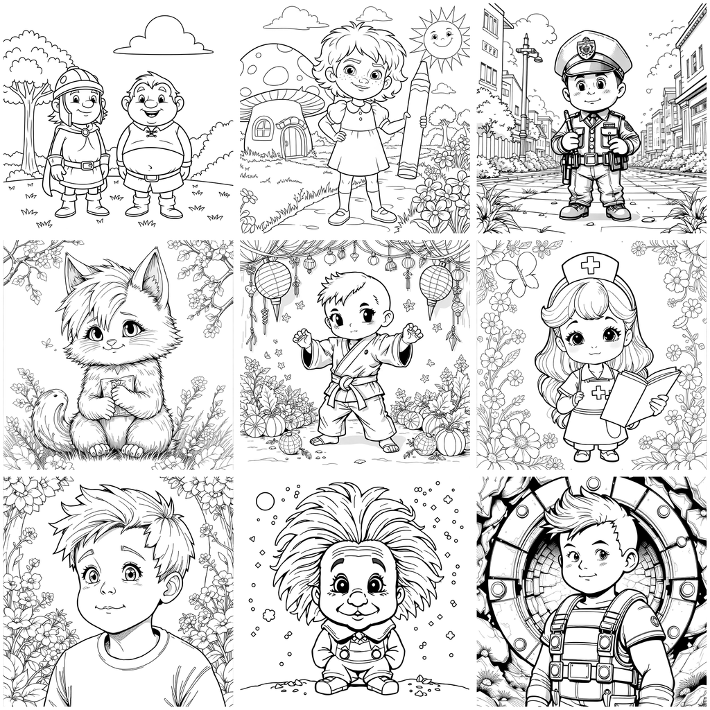 Cute Kids & Characters Coloring Pages — preview grid