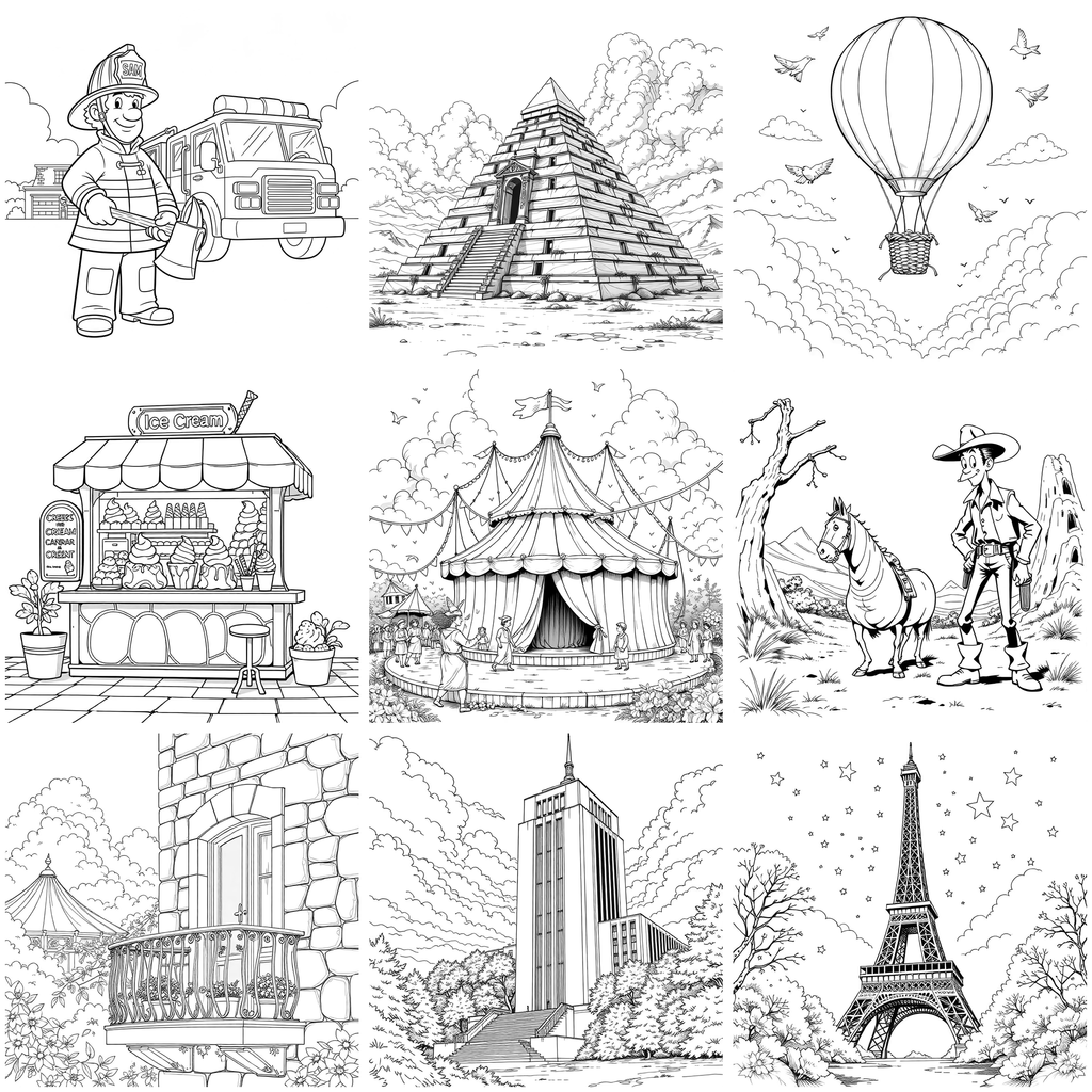 Places, Travel & Architecture Coloring Pages — preview grid