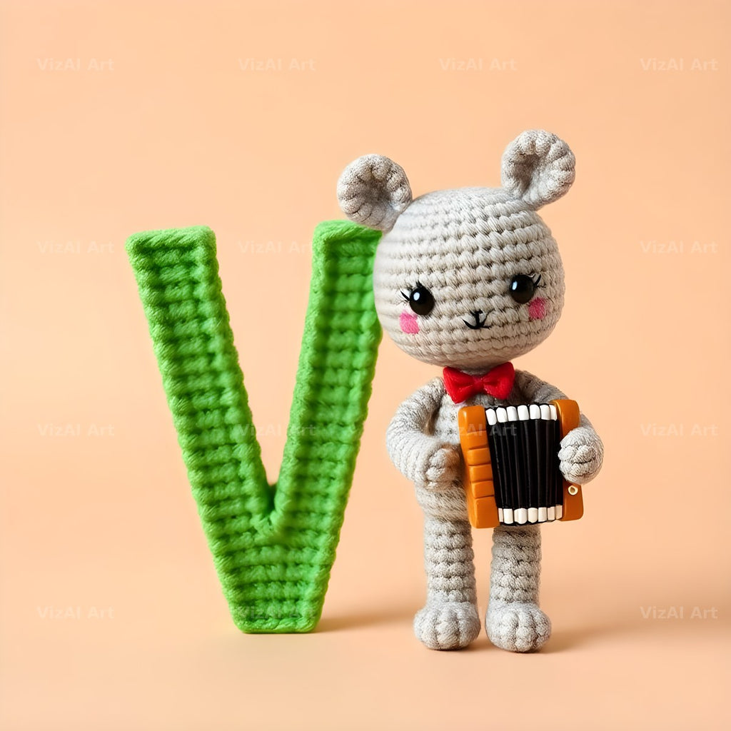 Knitted Wool Toy alphabet letter V