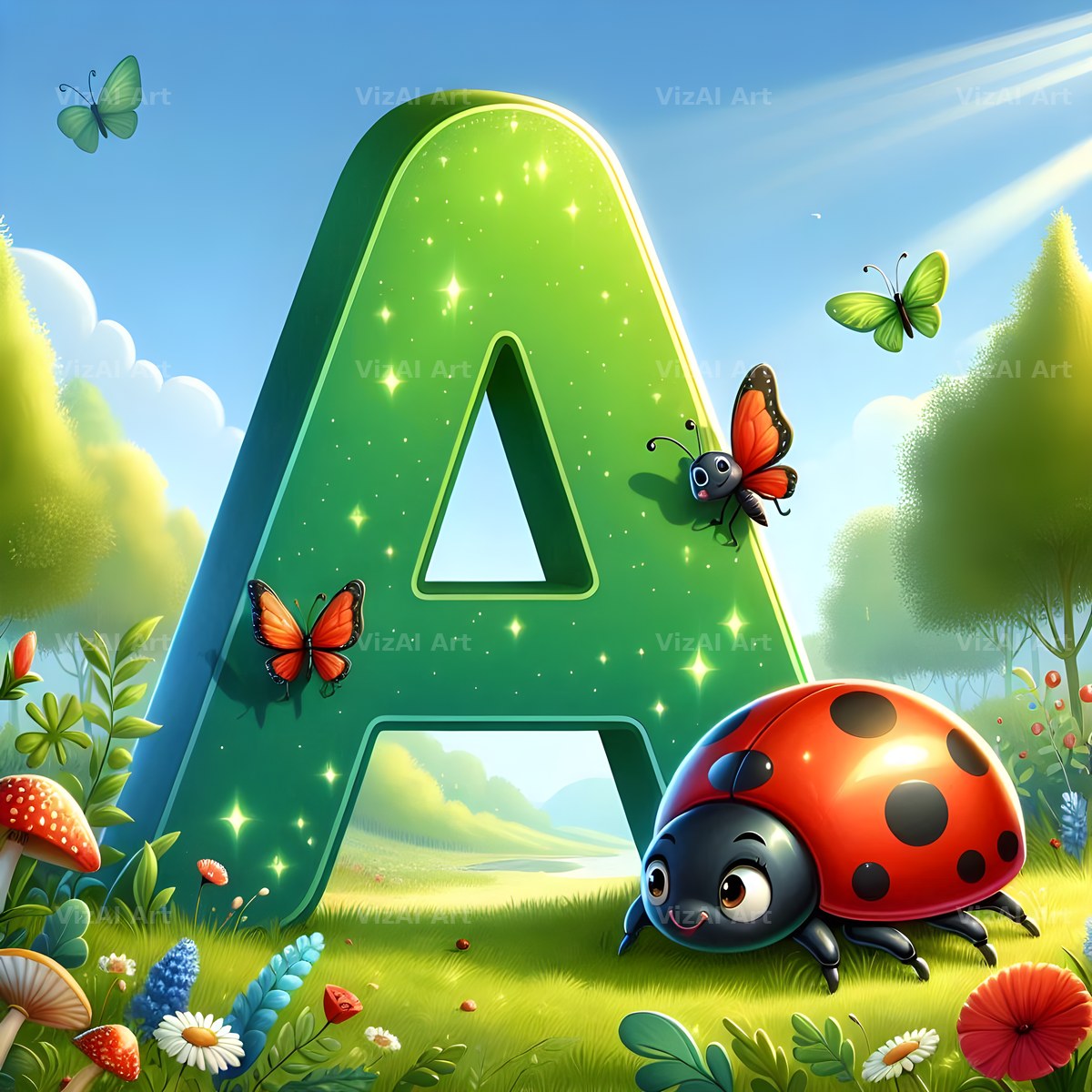 Ladybird Meadow Day alphabet letter A