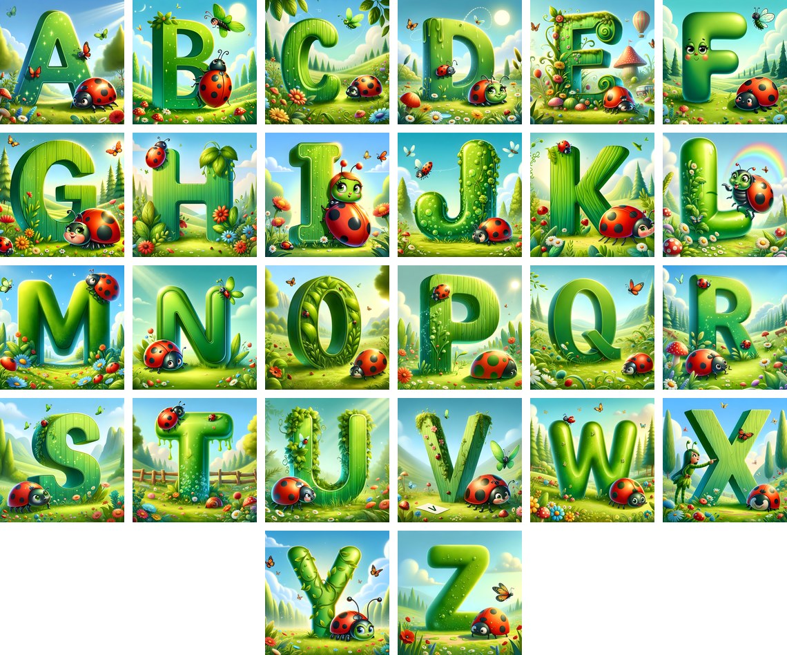 Ladybird Meadow Day alphabet — all 26 letters
