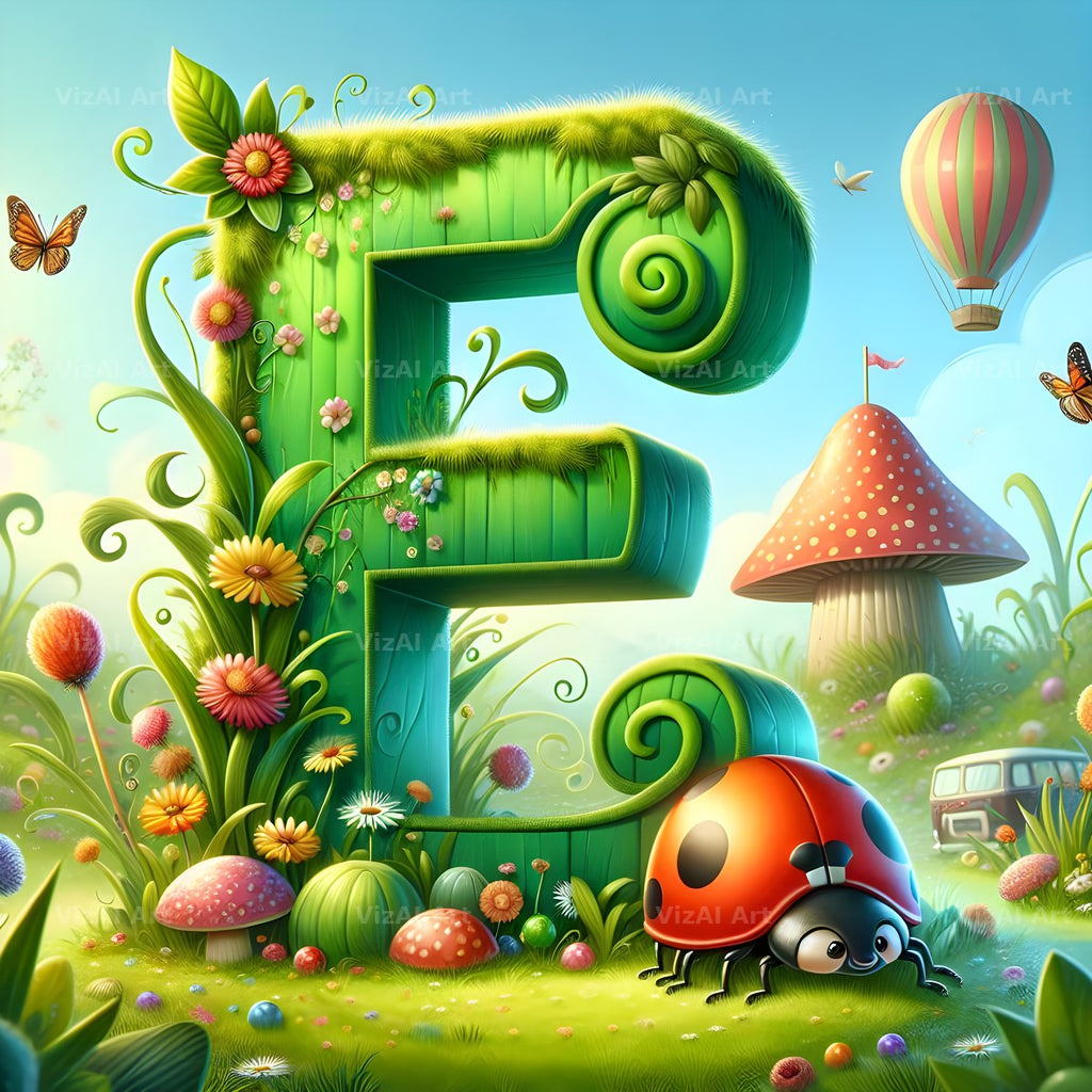 Ladybird Meadow Day alphabet letter E