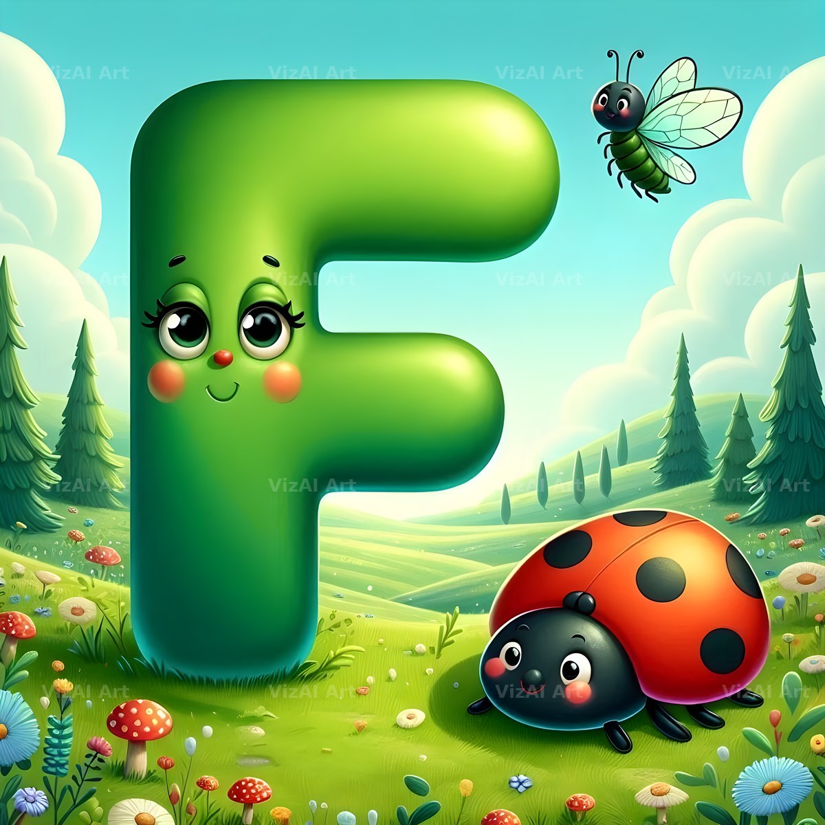 Ladybird Meadow Day alphabet letter F