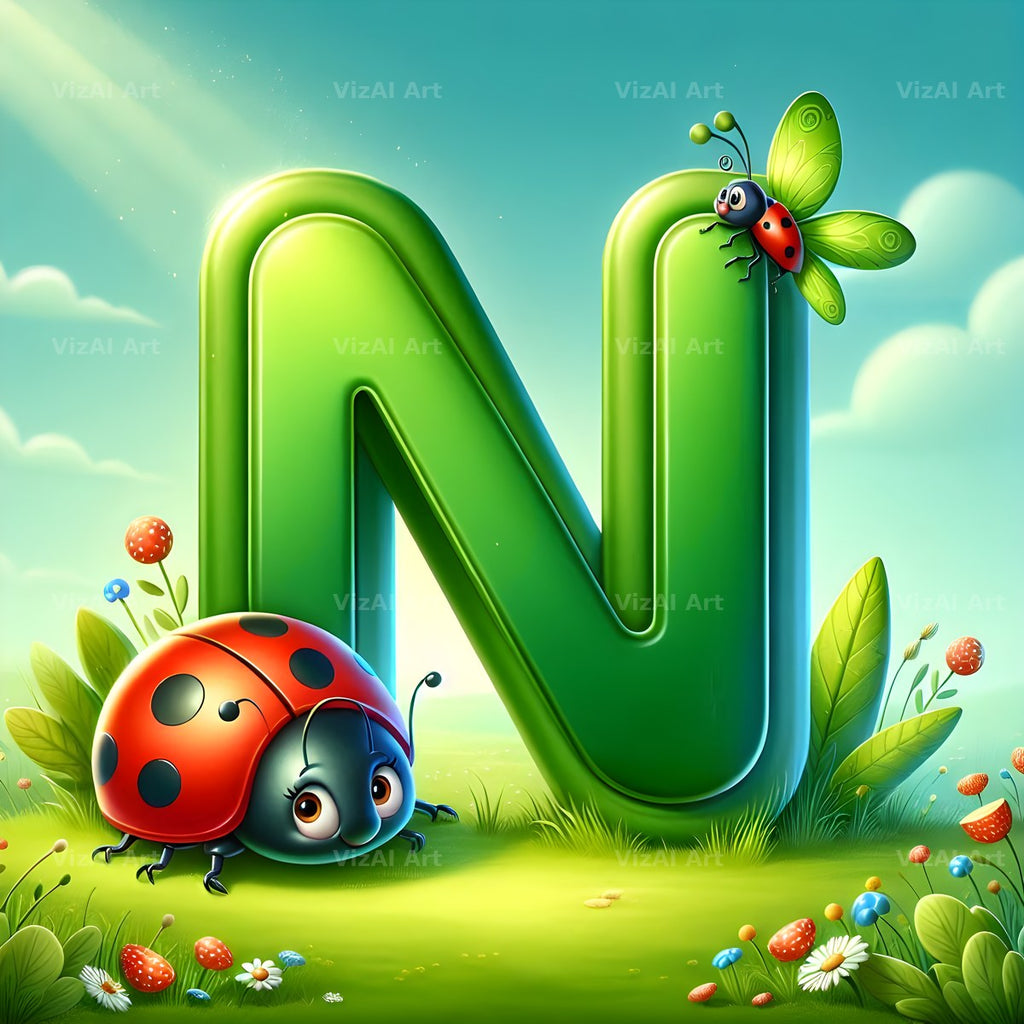 Ladybird Meadow Day alphabet letter N