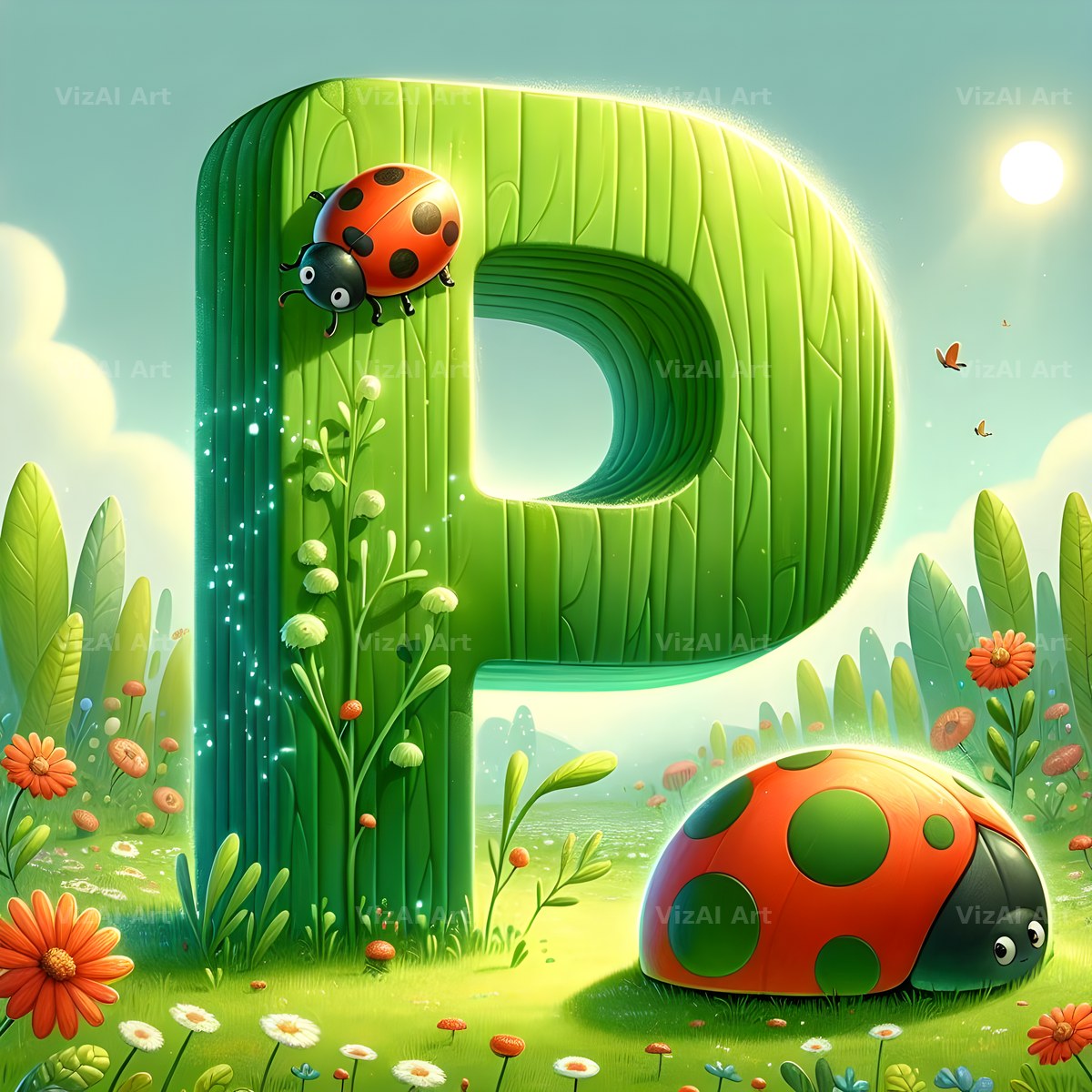 Ladybird Meadow Day alphabet letter P