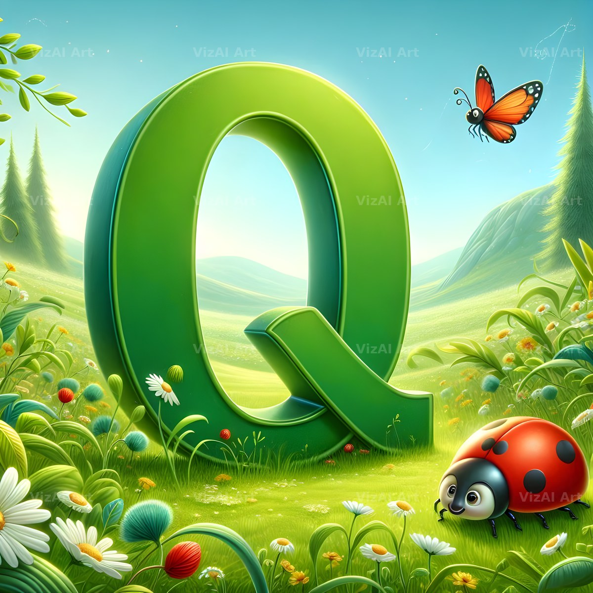 Ladybird Meadow Day alphabet letter Q