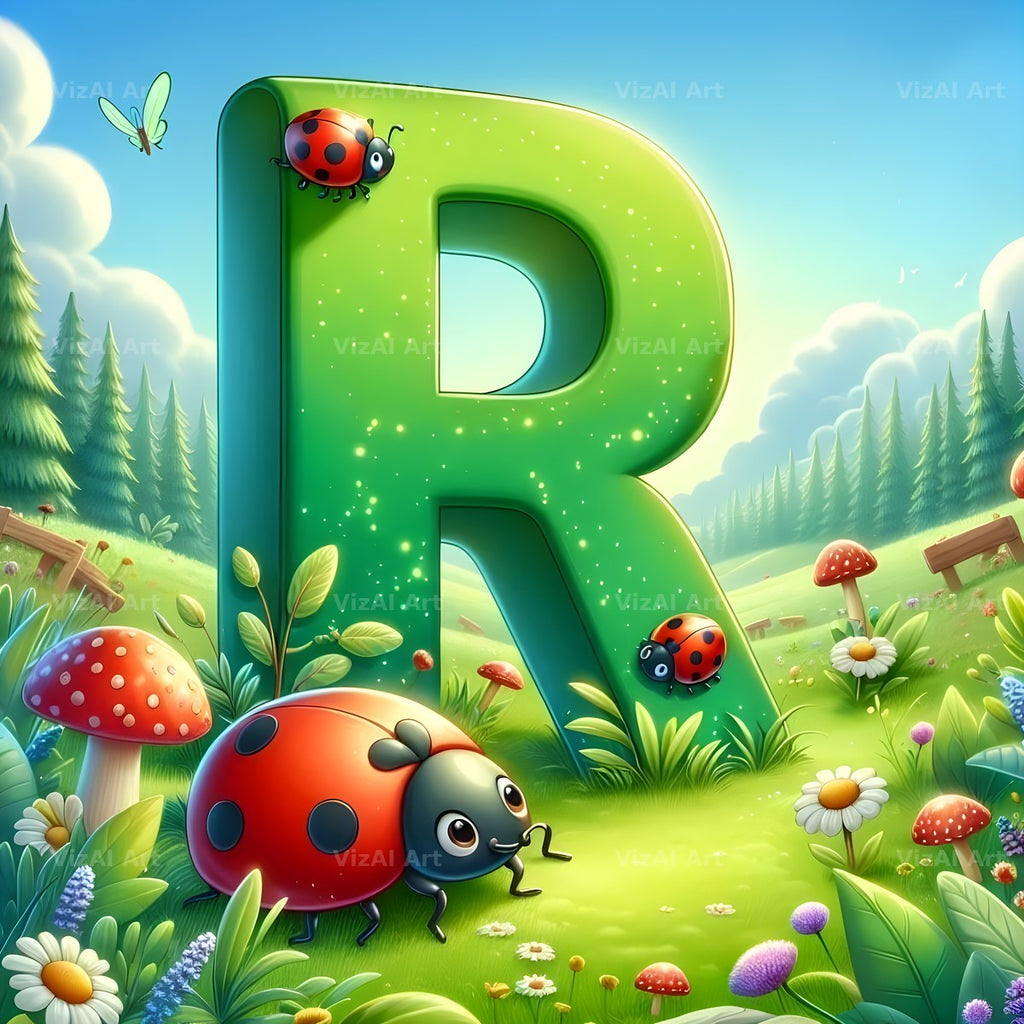 Ladybird Meadow Day alphabet letter R