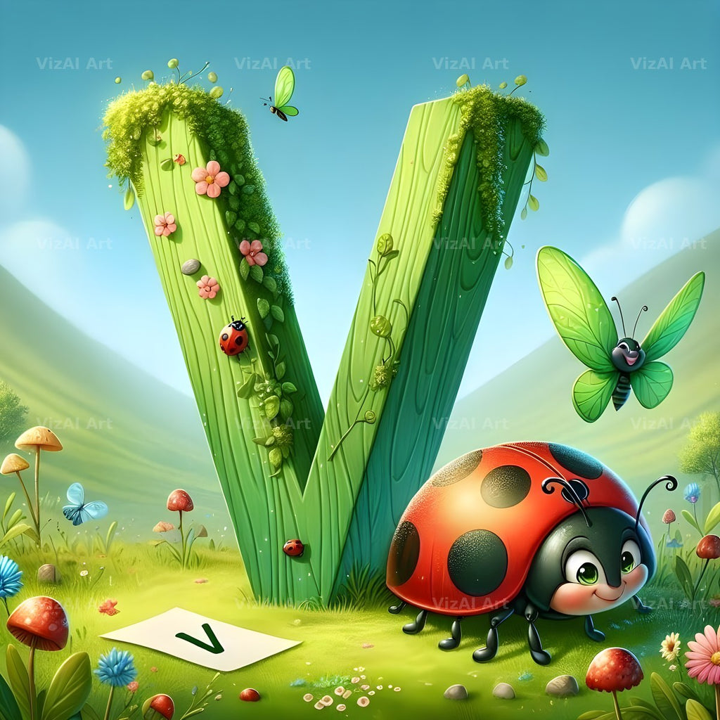 Ladybird Meadow Day alphabet letter V