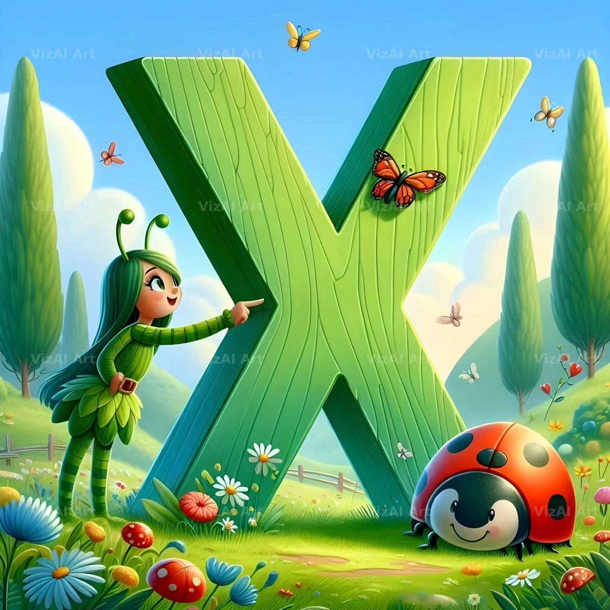 Ladybird Meadow Day alphabet letter X
