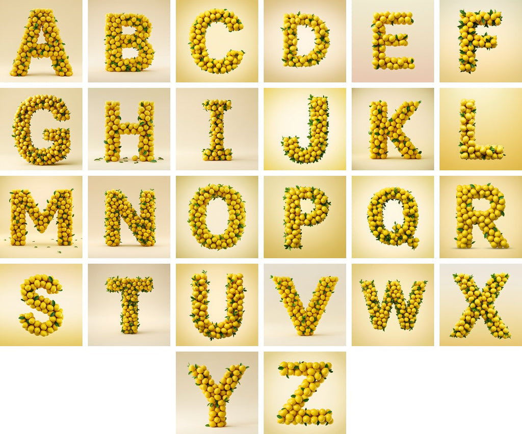 Lemon Grove Zest alphabet — all 26 letters