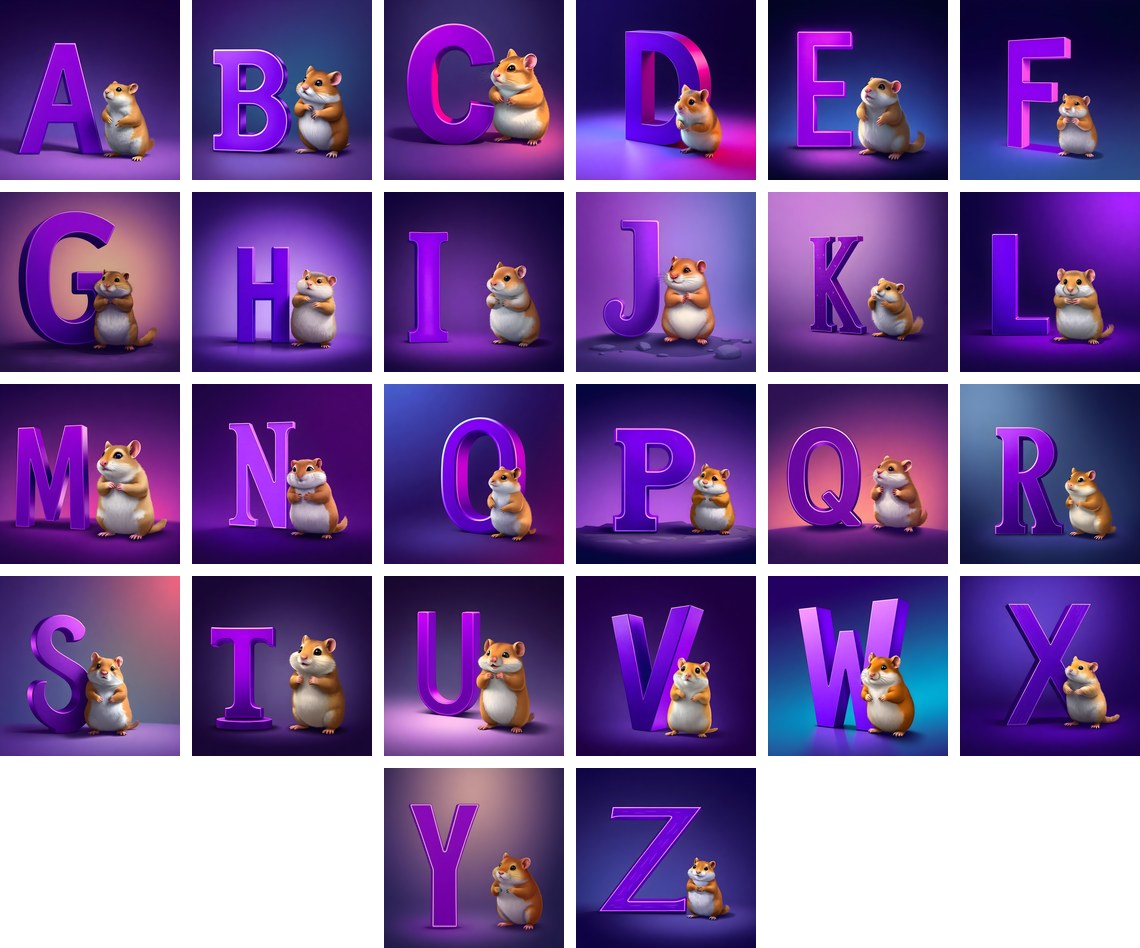 Little Hamster alphabet — all 26 letters