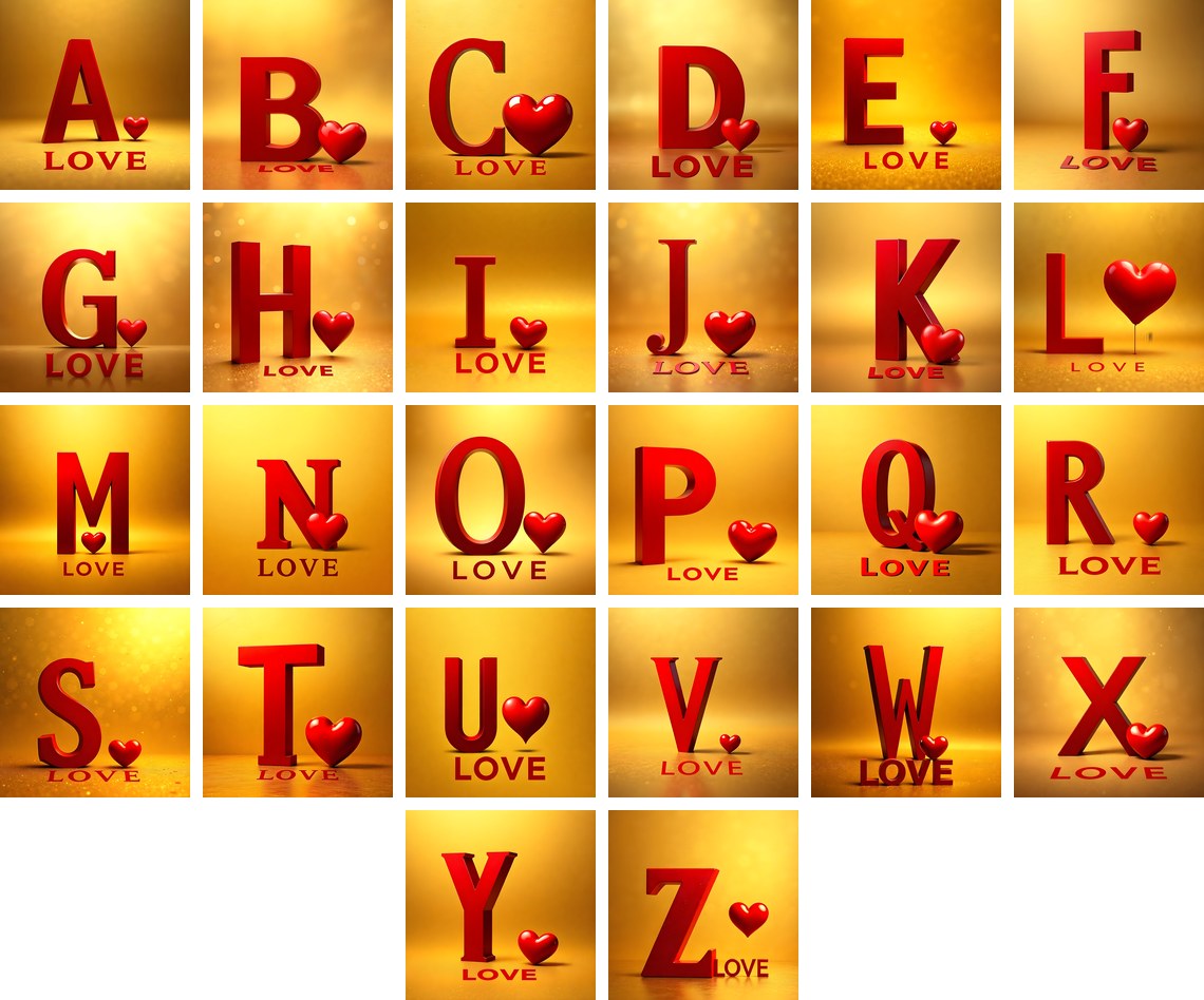 Love Letter Gold alphabet — all 26 letters