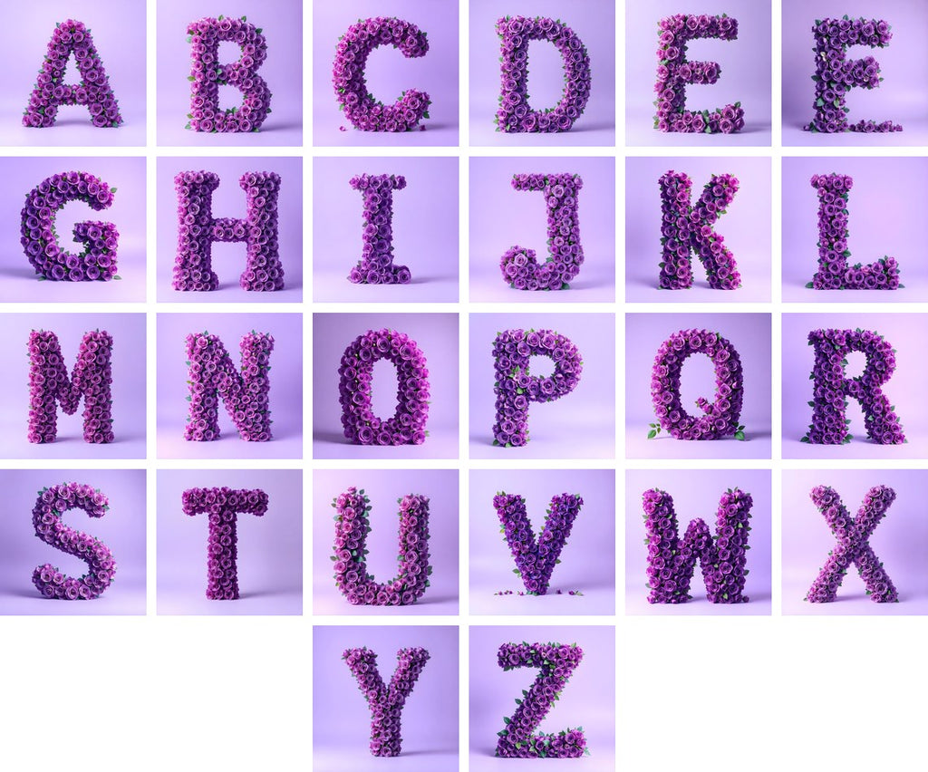 Lilac Rose Cluster alphabet — all 26 letters