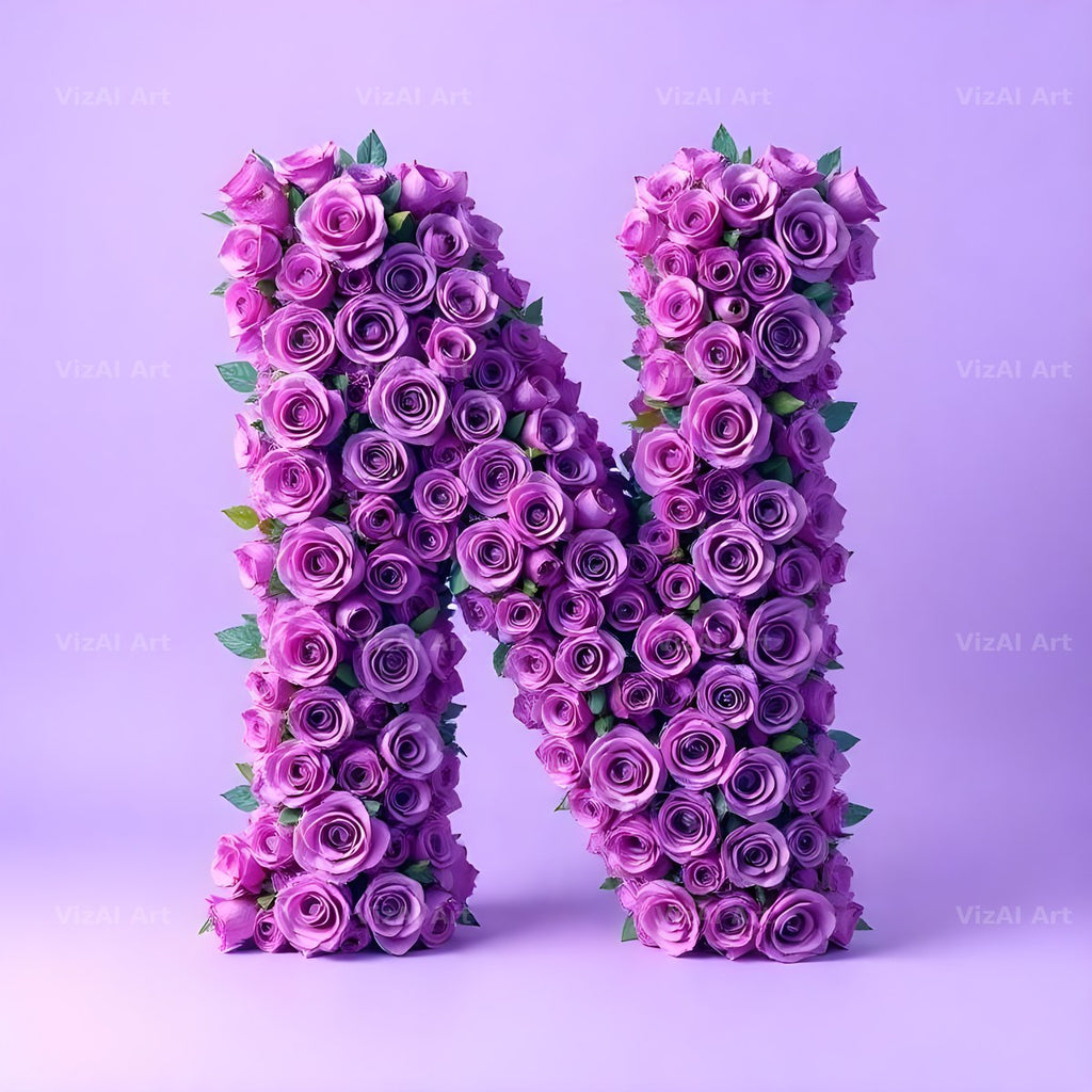 Lilac Rose Cluster alphabet letter N