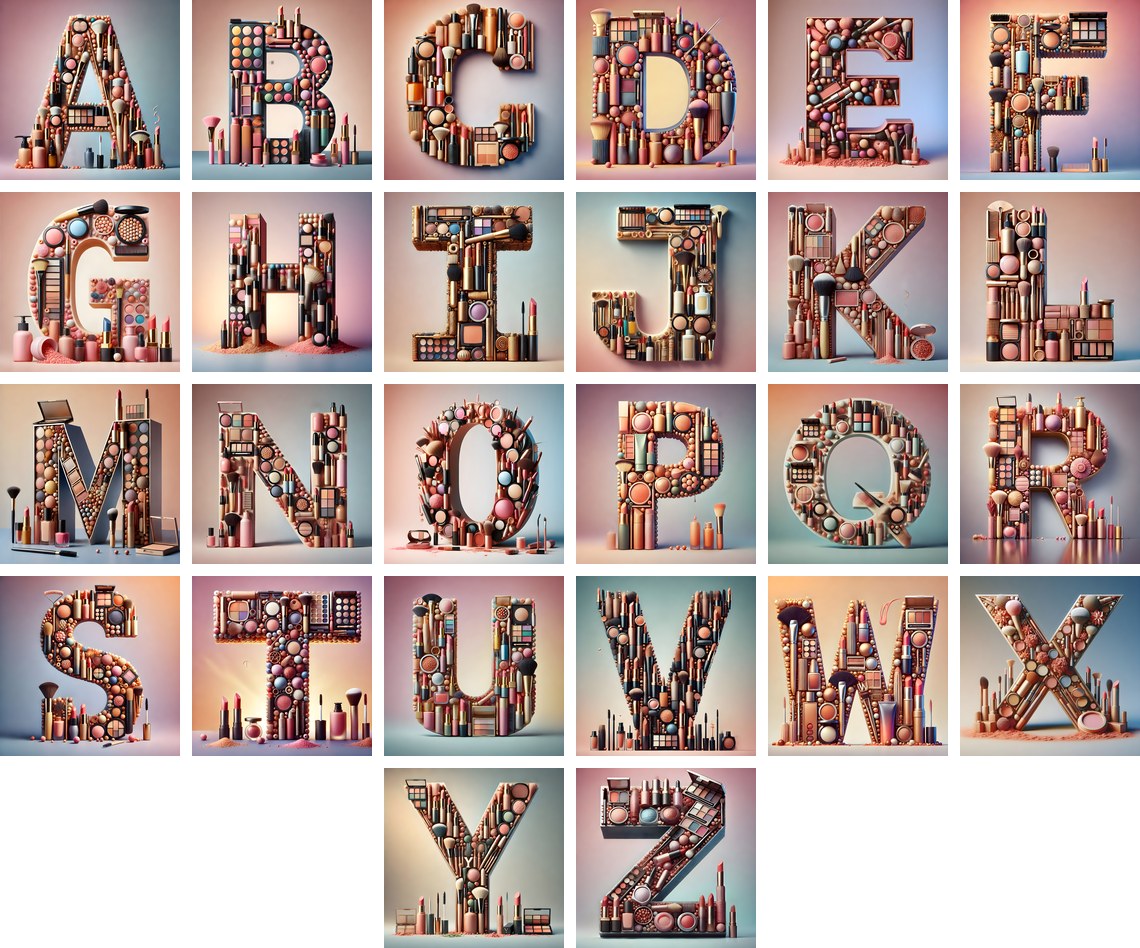 Makeup Palette Glam alphabet — all 26 letters