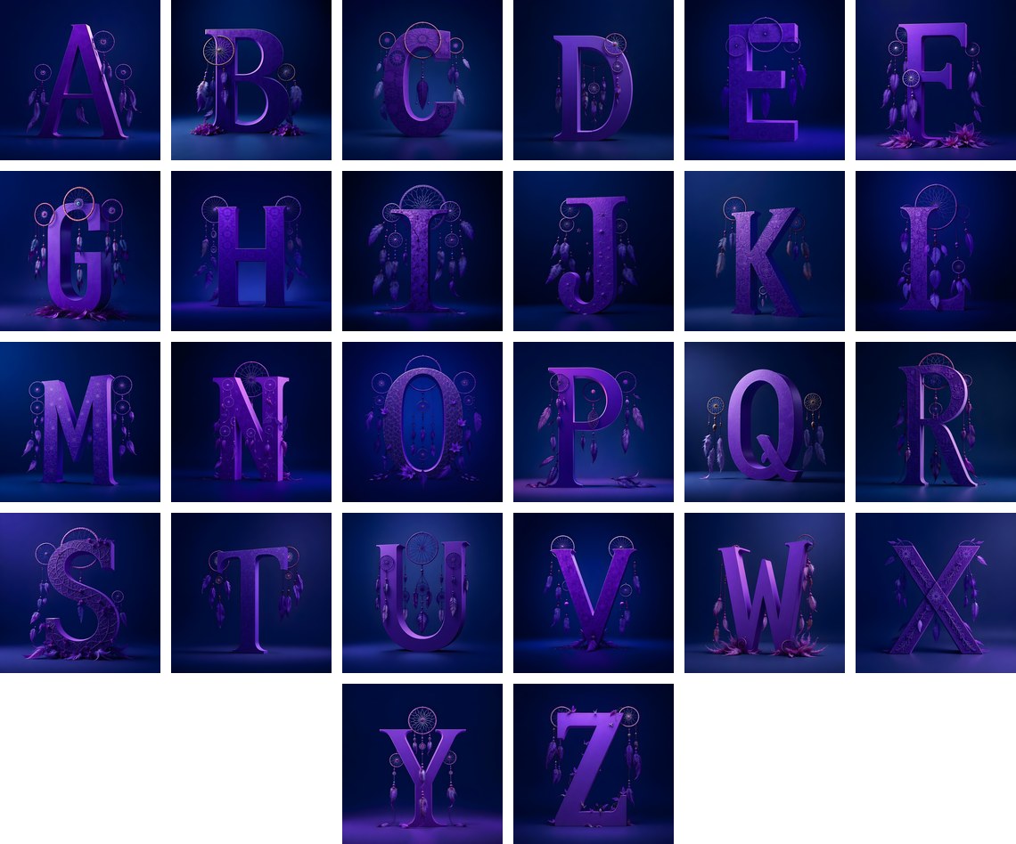 Midnight Dream Catcher alphabet — all 26 letters