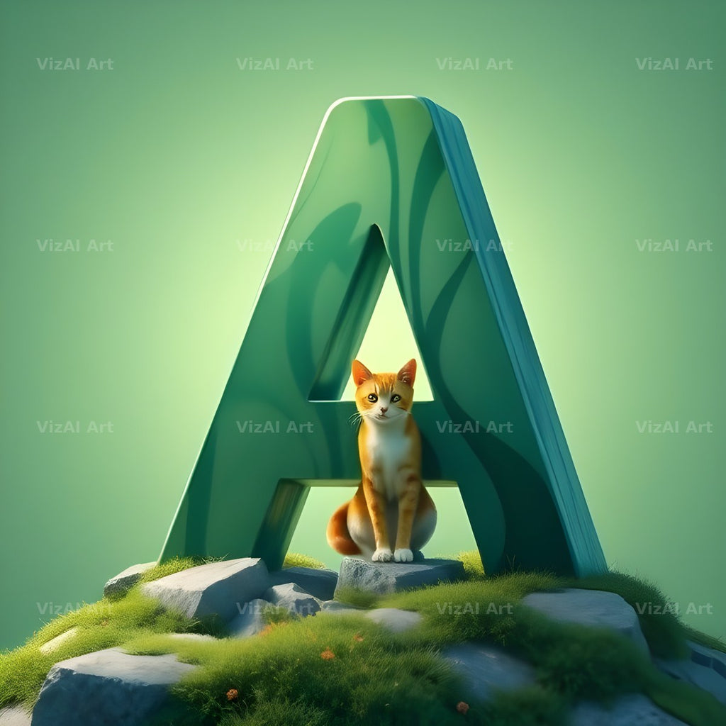 Meadow Cat Hillside alphabet letter A
