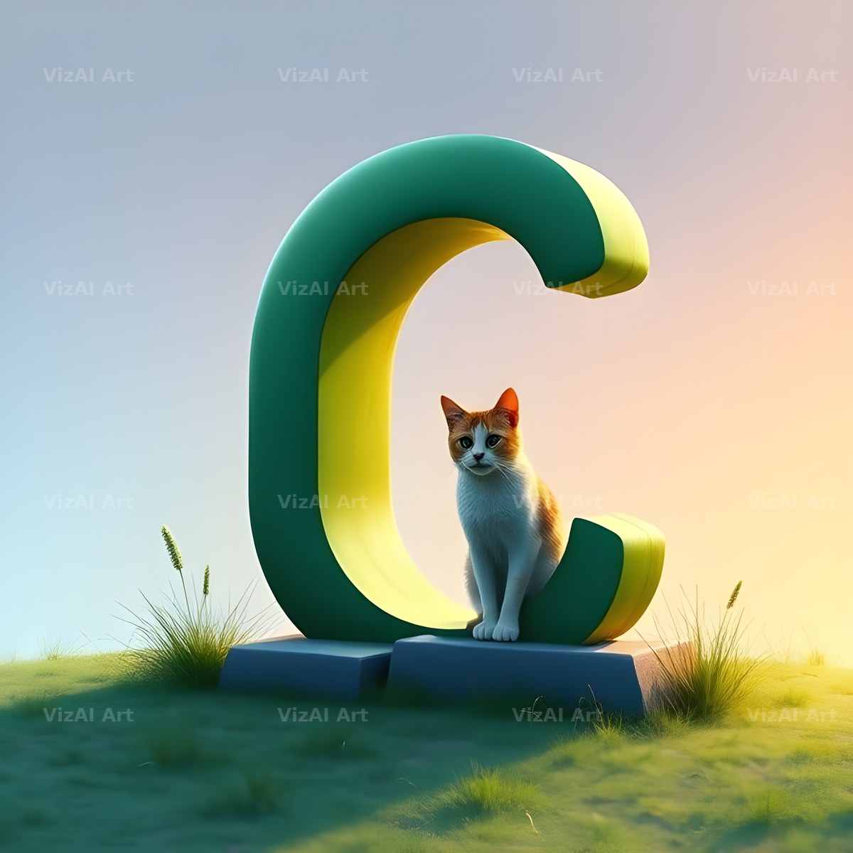 Meadow Cat Hillside alphabet letter C