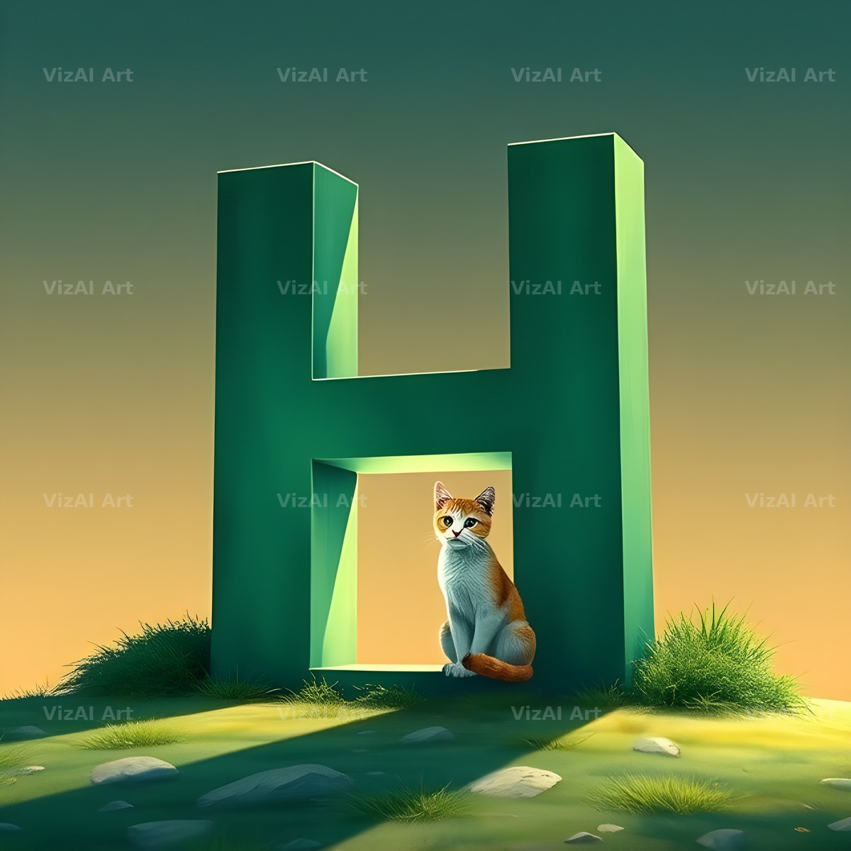 Meadow Cat Hillside alphabet letter H