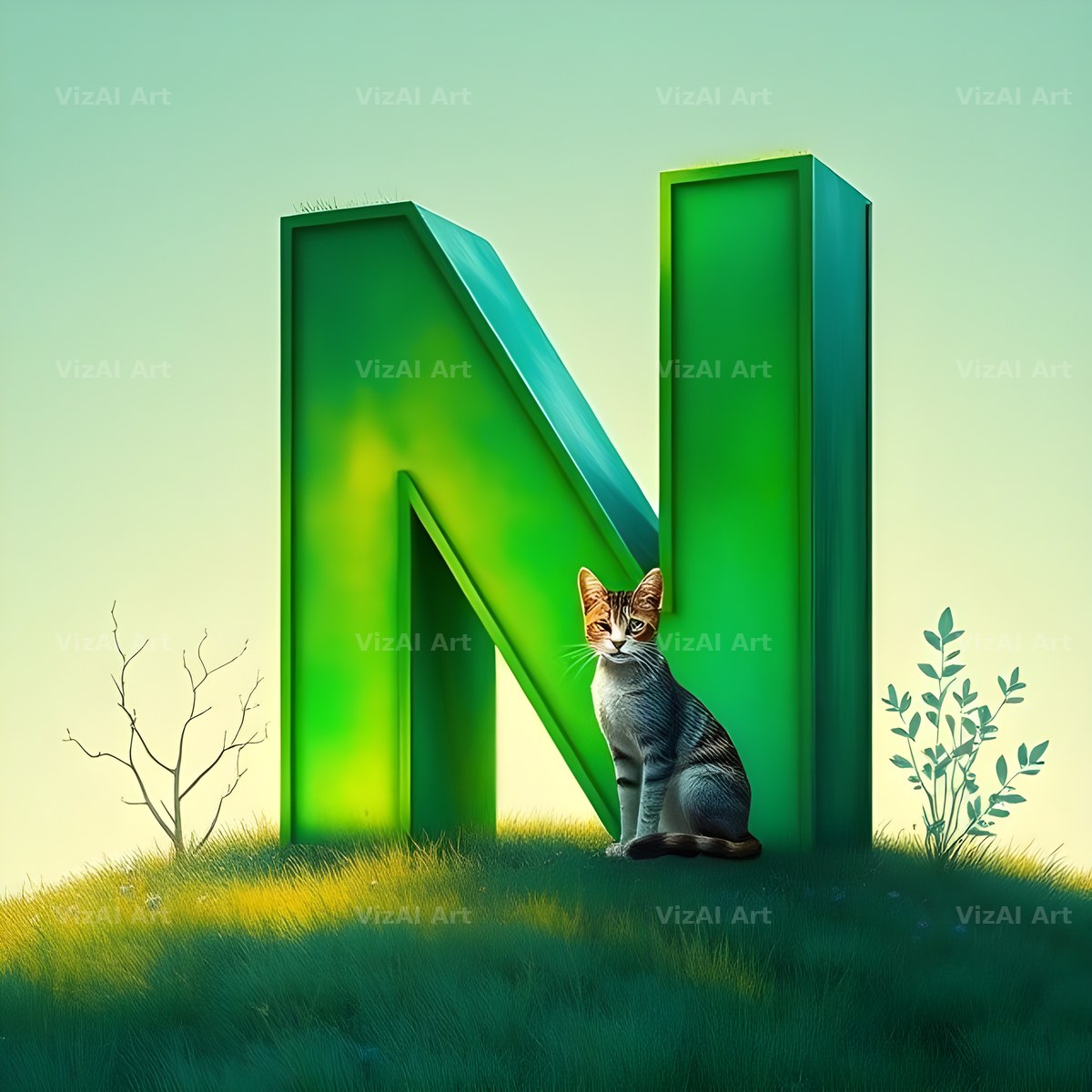 Meadow Cat Hillside alphabet letter N