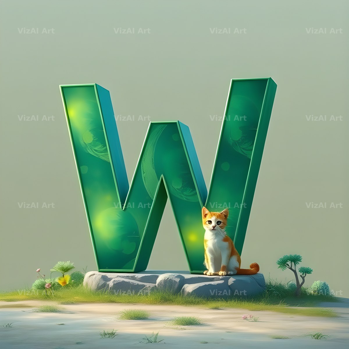 Meadow Cat Hillside alphabet letter W