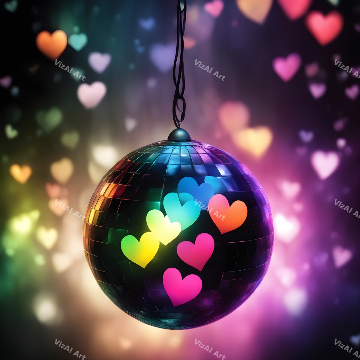 Hearts & Butterflies Disco Ball Art — print 1