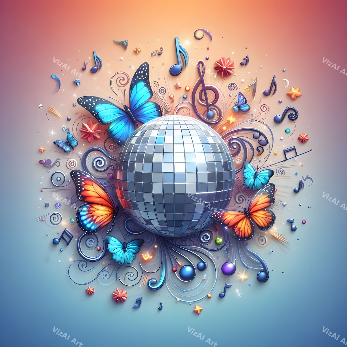 Hearts & Butterflies Disco Ball Art — print 10