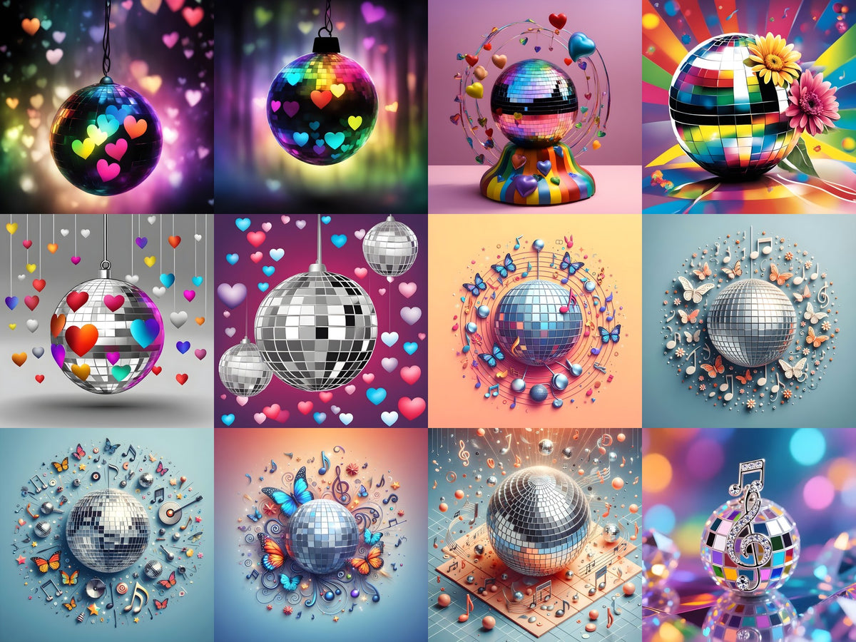 Hearts & Butterflies Disco Ball Art — Choose Your Print